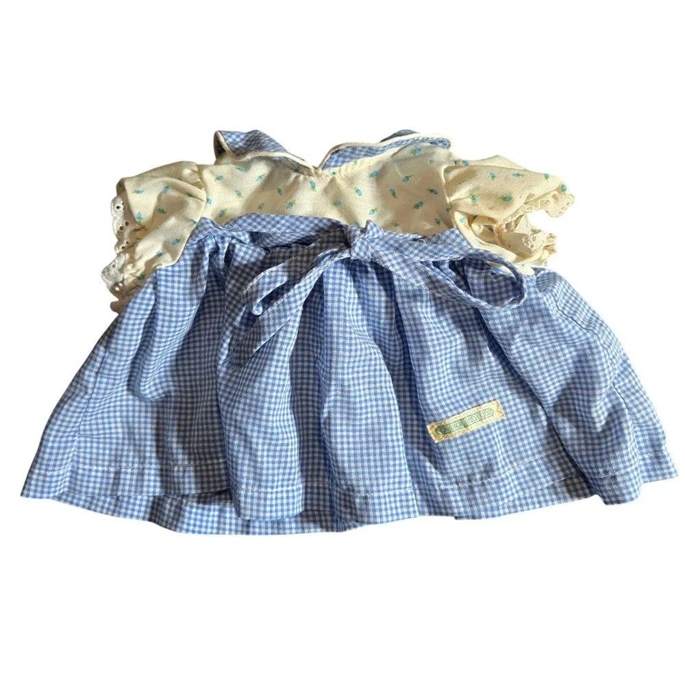 Vintage Cabbage Patch Kids Doll Dress Blue Gingham Floral Eyelet Coleco 80s CPK